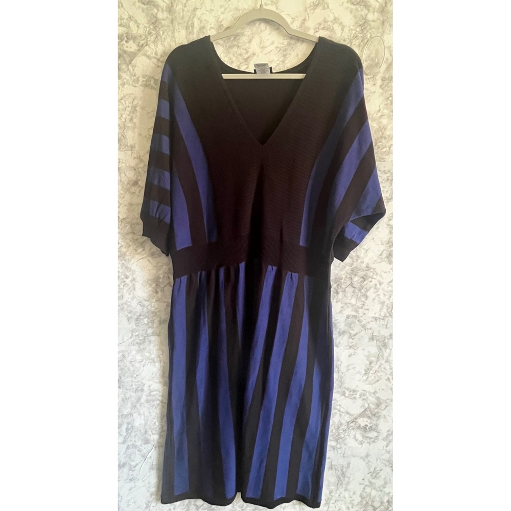 Torrid 3 Women's Blue Striped V neck Sweater Dress Short Sleeve‎ 3x 22 24